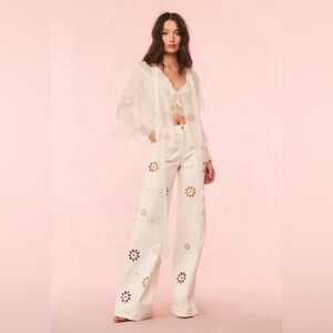 LoveShackFancy Carolette Eyelet Wide-Leg Pants- size 27